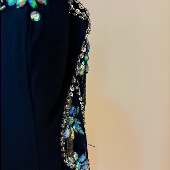 Betsy & Adam Navy and Teal Beaded Prom Dress - Picture 9 of 9